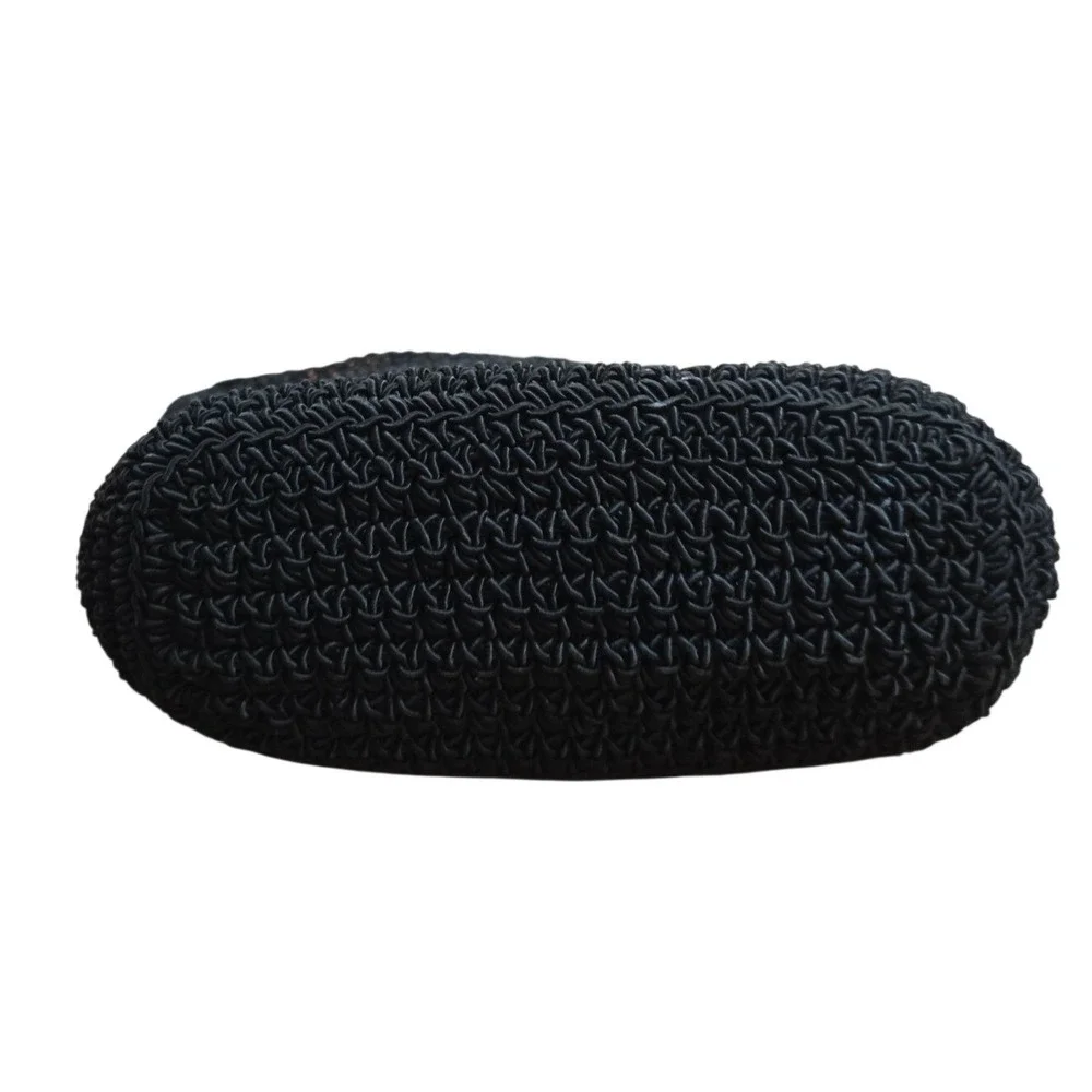 Vintage black shining macrame hand woven zipper pouch black with daisy 7x5x2